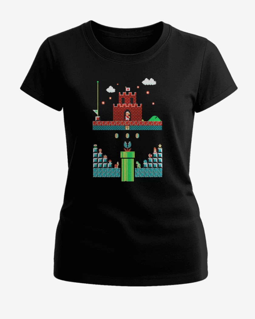 Polera de Mujer Negro de Super bigote numero uno