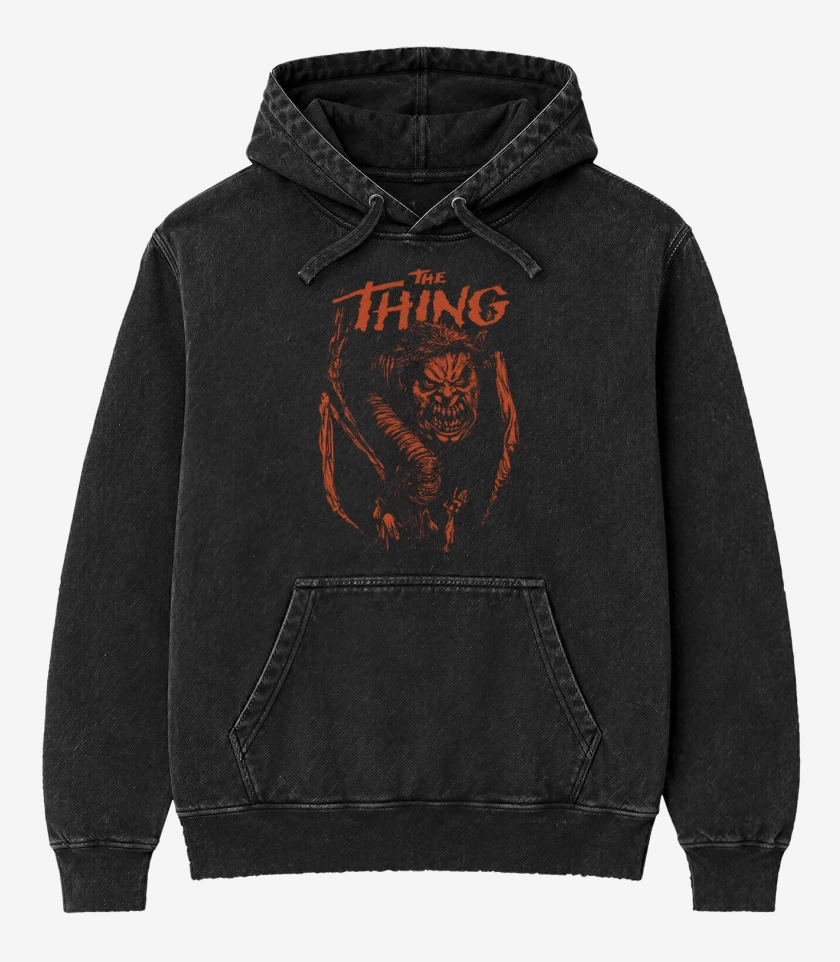 Poleron Canguro Acid Wash Negro de Thing