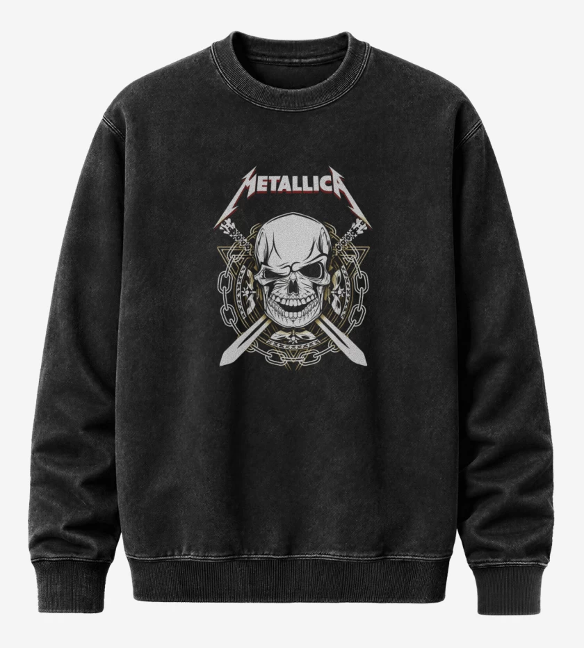 Poleron Polo Acid Wash Negro de Banda metal