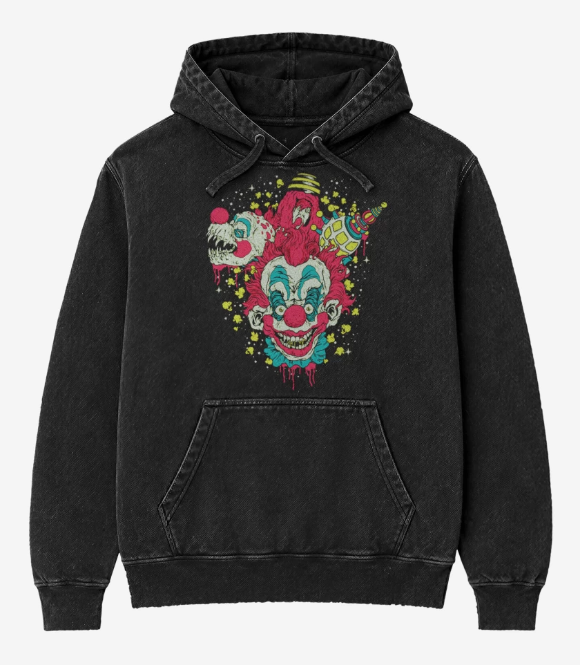 Poleron Canguro Acid Wash Negro de Payaso del espacio