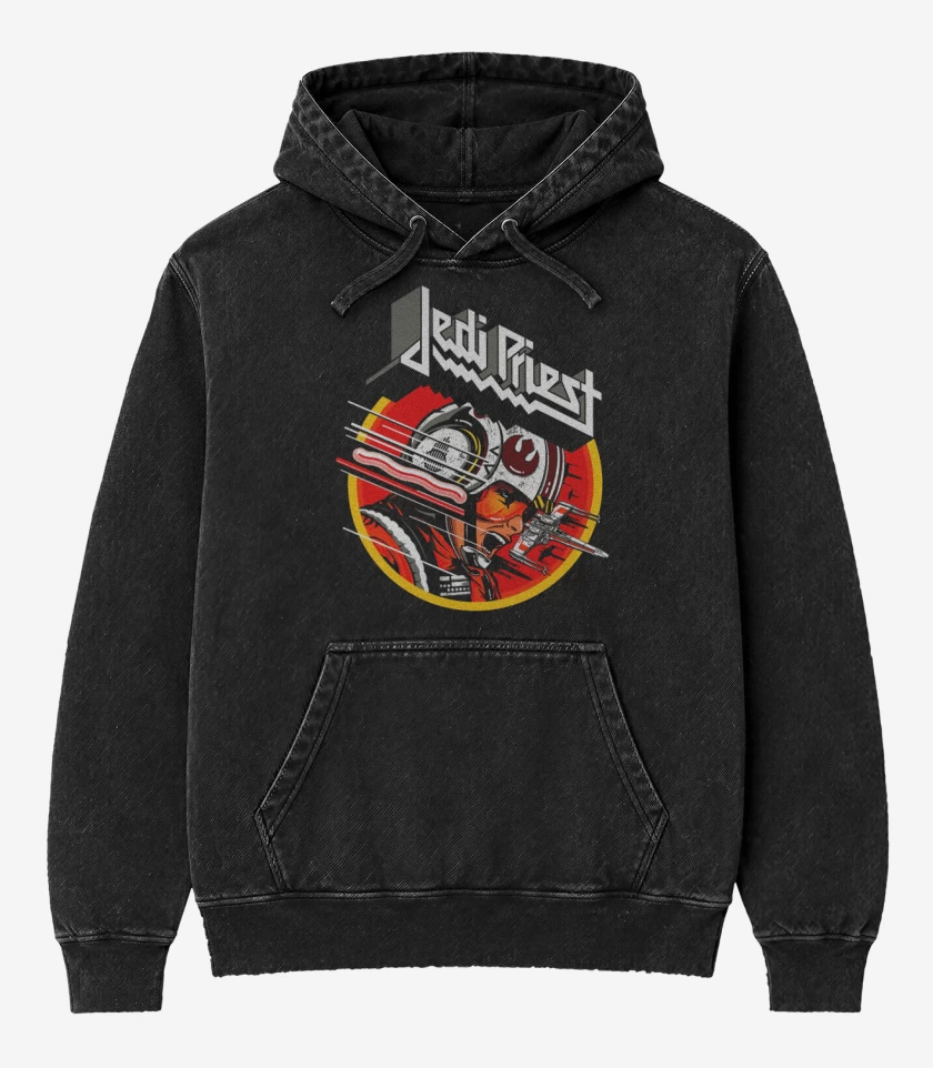 Poleron Canguro Acid Wash Negro de Jedi priest