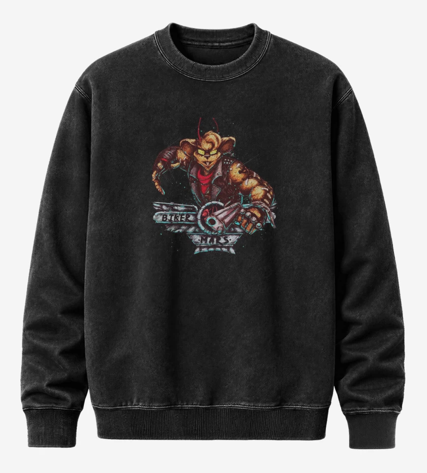 Poleron Polo Acid Wash Negro de Biker mars from mars