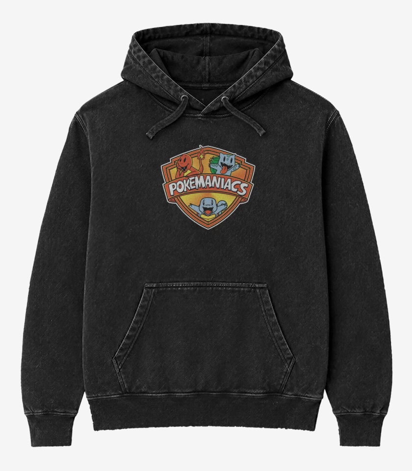 Poleron Canguro Acid Wash Negro de Pokemaniacs