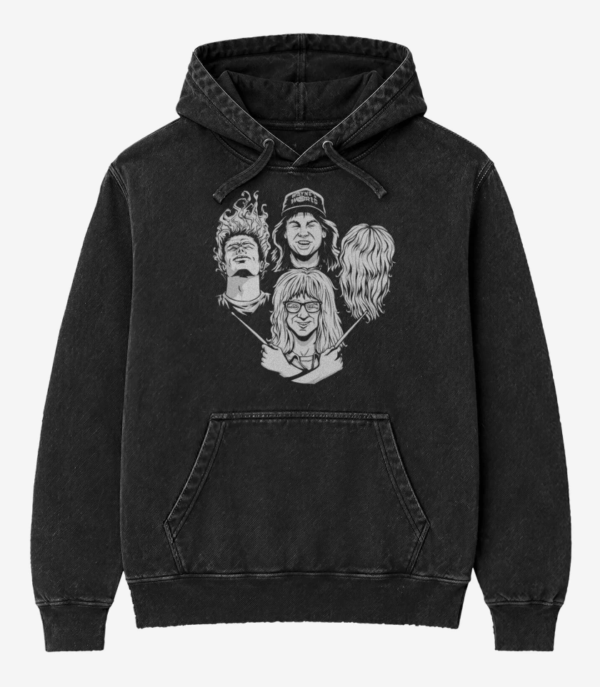 Poleron Canguro Acid Wash Negro de Bohemian rhapsody Wayne