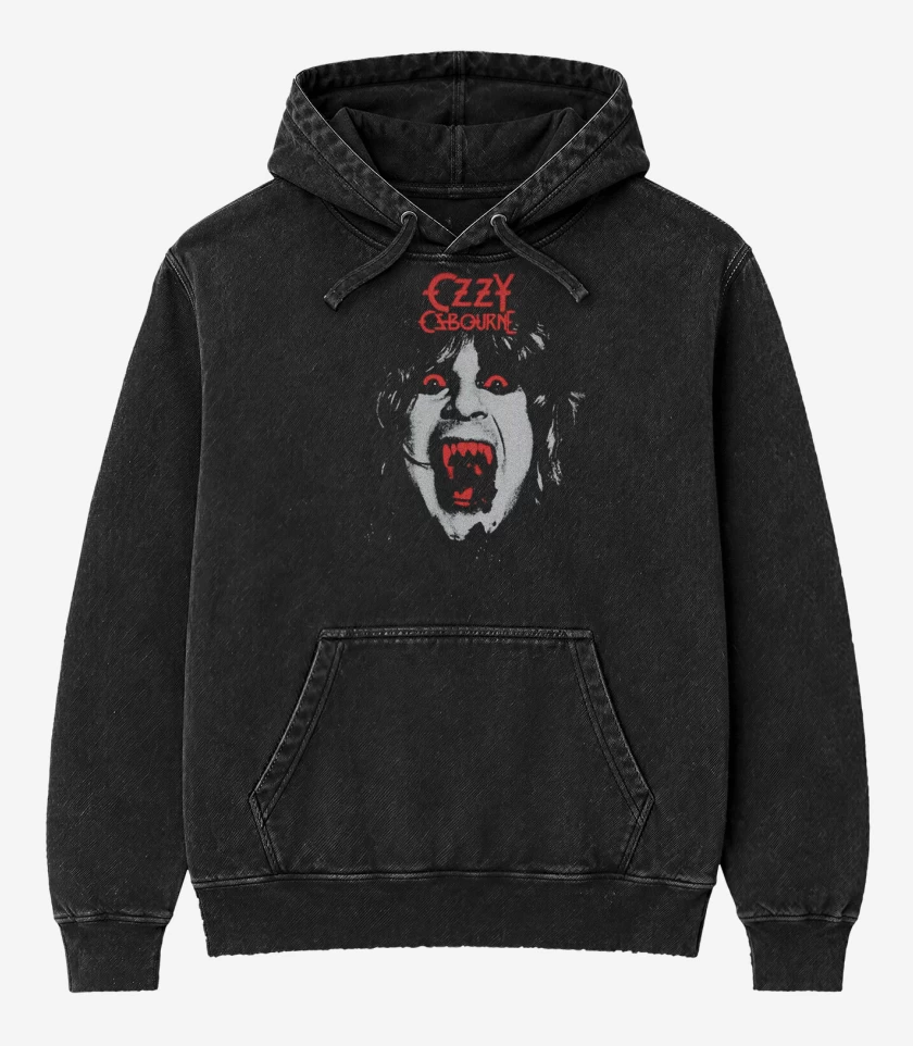 Poleron Canguro Acid Wash Negro de Ozzy