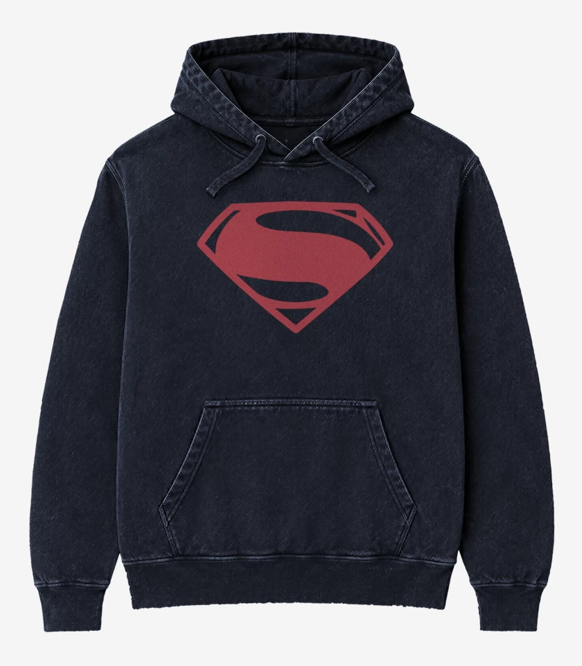 Poleron Canguro Acid Wash Azul Marino de Superman - Logo