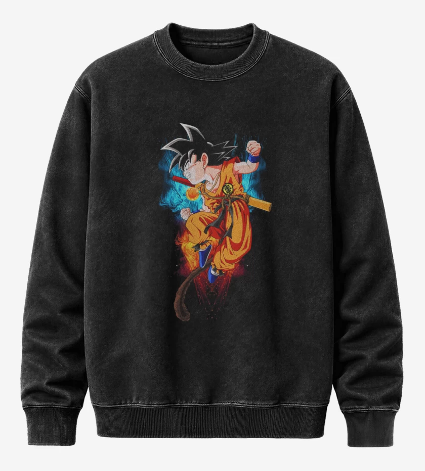 Poleron Polo Acid Wash Negro de Goku 7