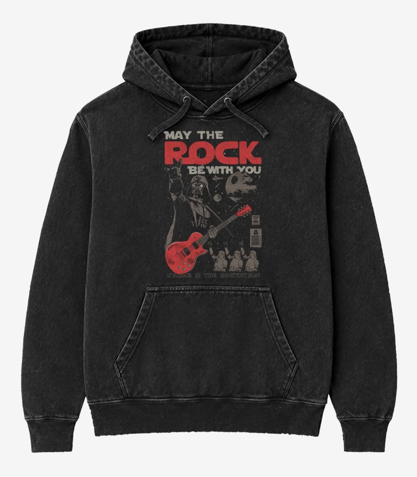 Poleron Canguro Acid Wash Negro de Vader rockstar