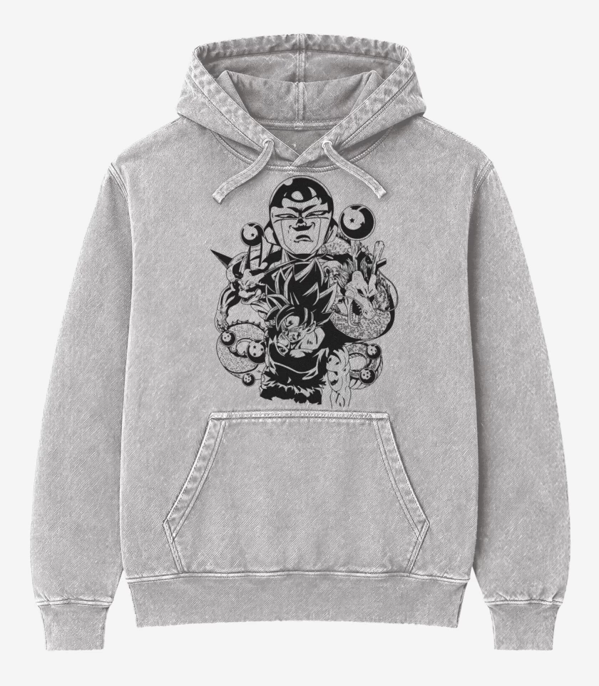 Poleron Canguro Acid Wash Gris Melange de Saga de freezer 