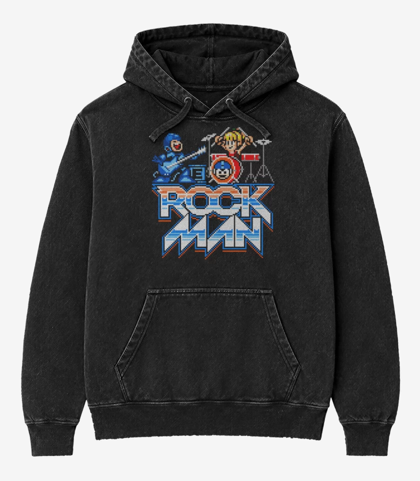 Poleron Canguro Acid Wash Negro de rock man!