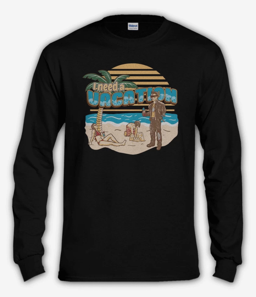 Polera manga larga Negro de Necesito Vacaciones 