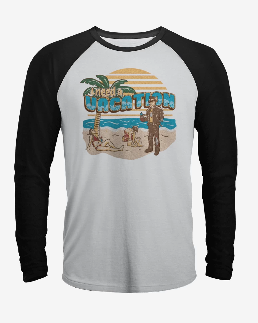 Polera Raglan Blanco / Negro de Necesito Vacaciones 