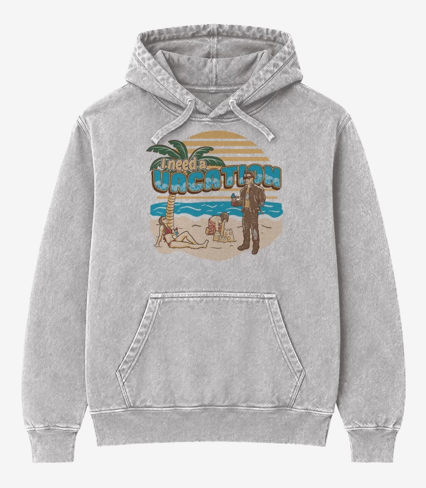 Poleron Canguro Acid Wash Gris Melange de Necesito Vacaciones 