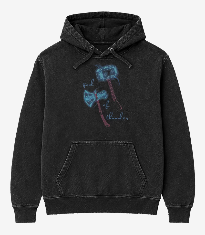 Poleron Canguro Acid Wash Negro de God of Thunder 