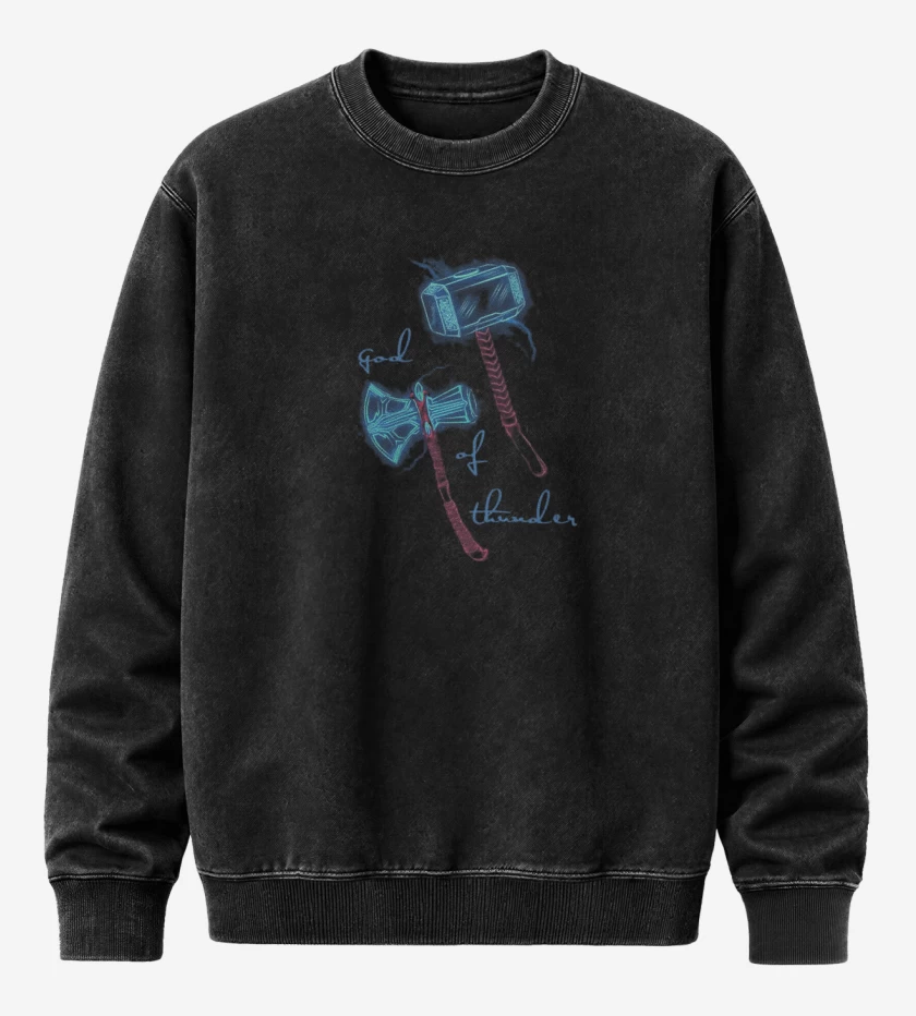 Poleron Polo Acid Wash Negro de God of Thunder 