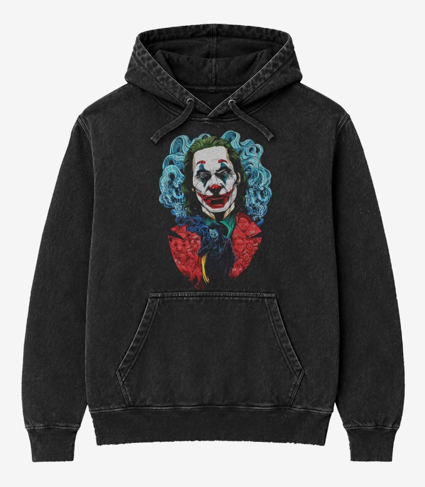 Poleron Canguro Acid Wash Negro de Phoenix Joker