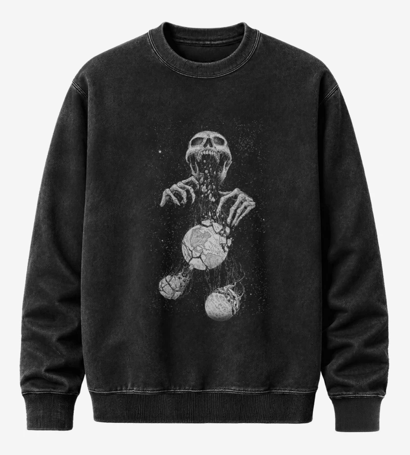 Poleron Polo Acid Wash Negro de Space skull