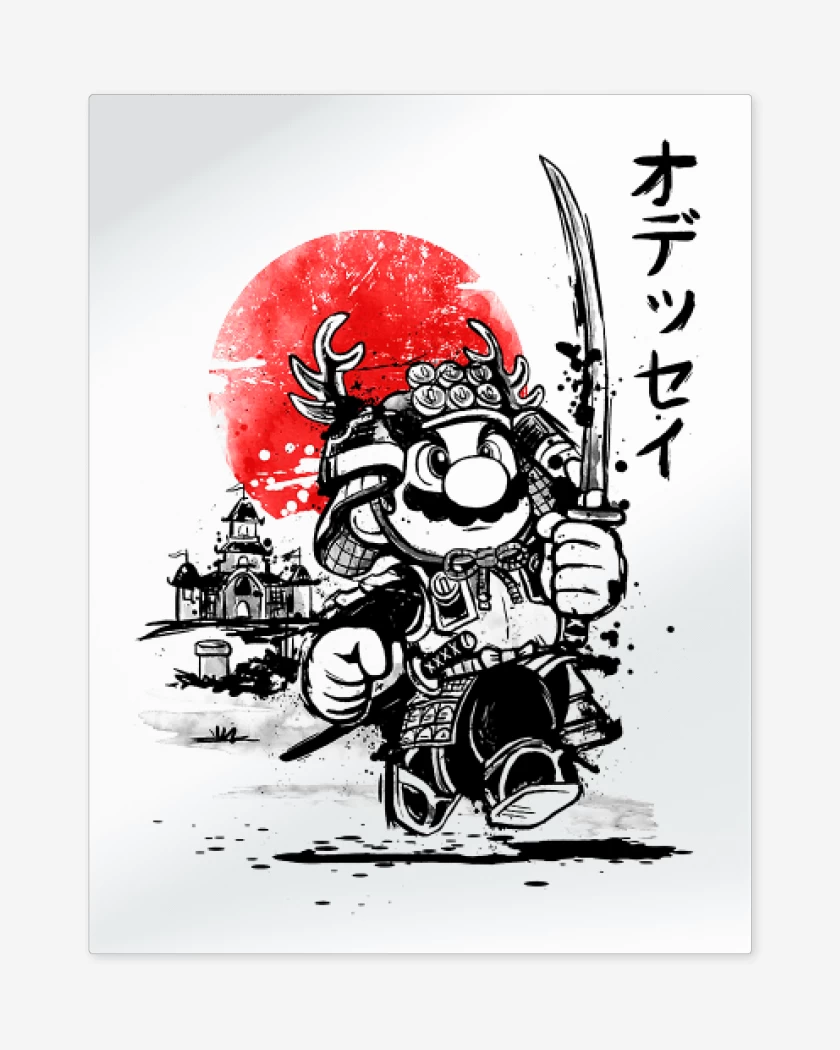 Print metalico Blanco de Super bigote japones
