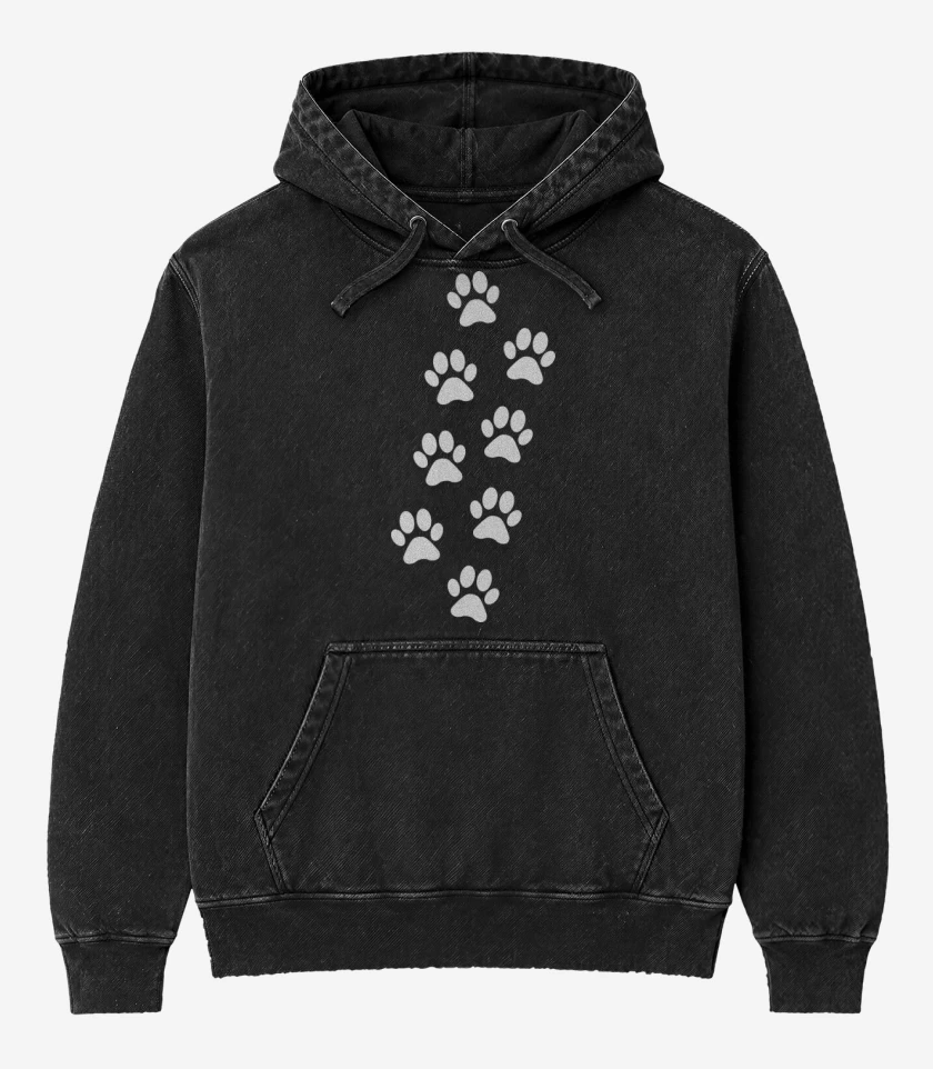 Poleron Canguro Acid Wash Negro de Patitas