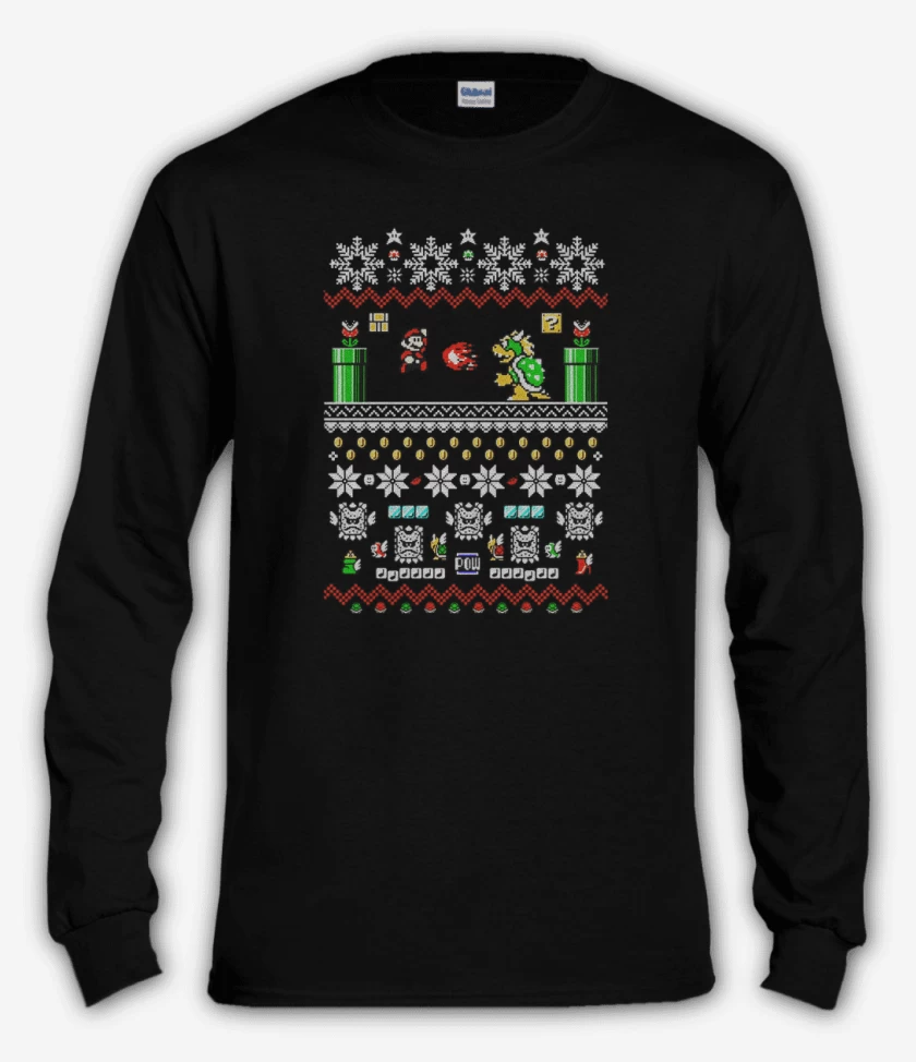 Polera manga larga Negro de Super bigote Navideño