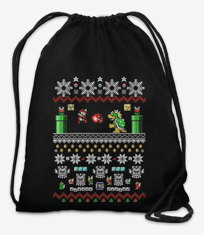 Mochila Negro de Super bigote Navideño
