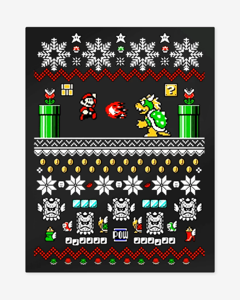 Print metalico Negro de Super bigote Navideño