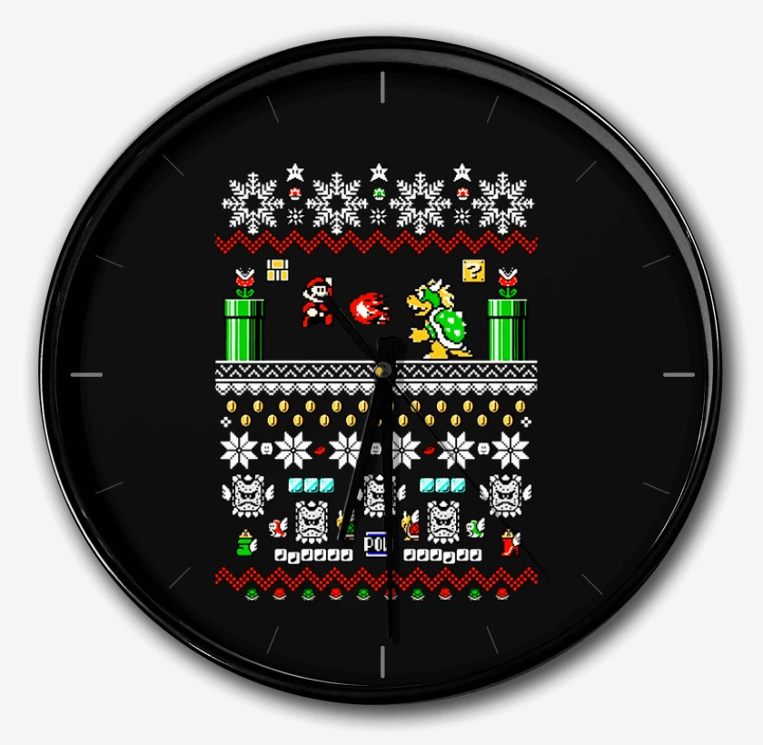 Reloj Negro de Super bigote Navideño