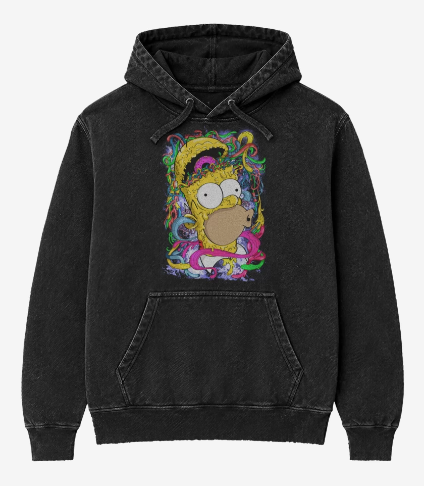 Poleron Canguro Acid Wash Negro de Homerazo