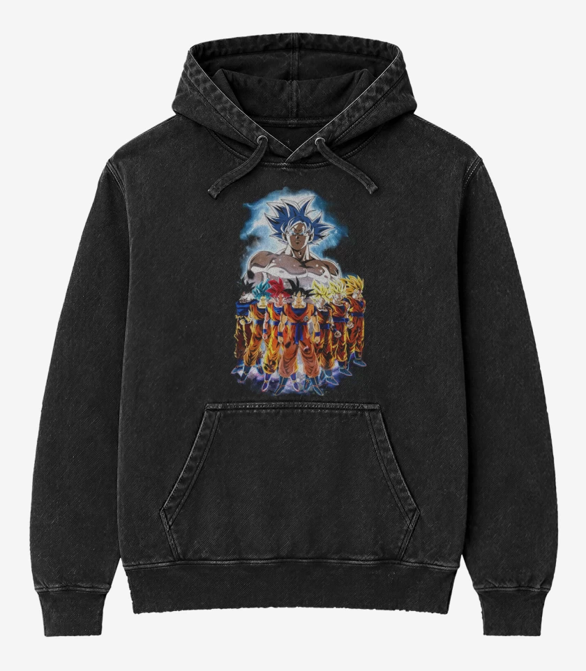 Poleron Canguro Acid Wash Negro de Gokuses