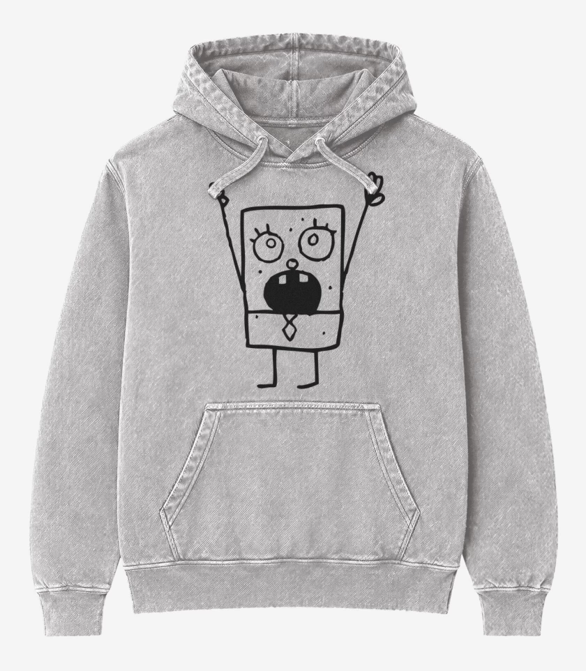 Poleron Canguro Acid Wash Gris Melange de Bob Esponja