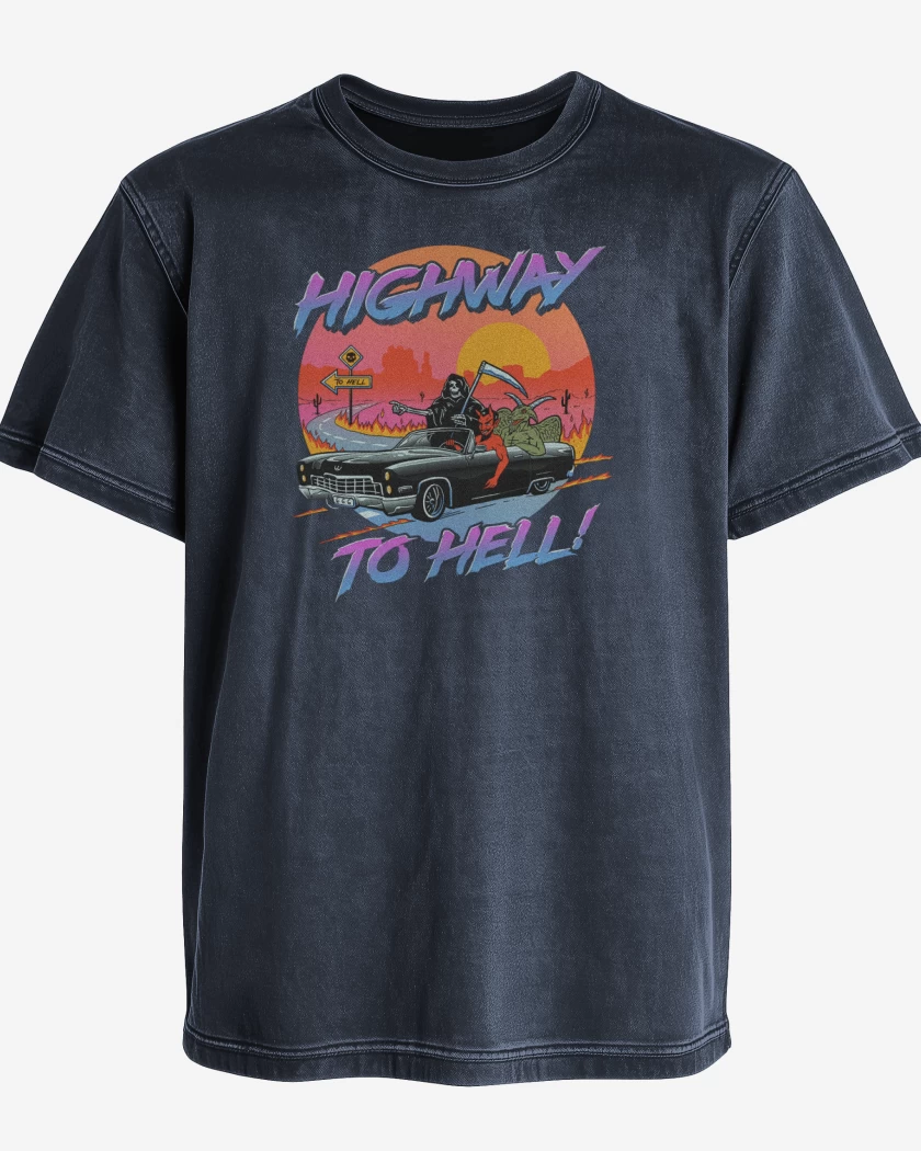 Polera desgastada Azul Marino de Highway to hell