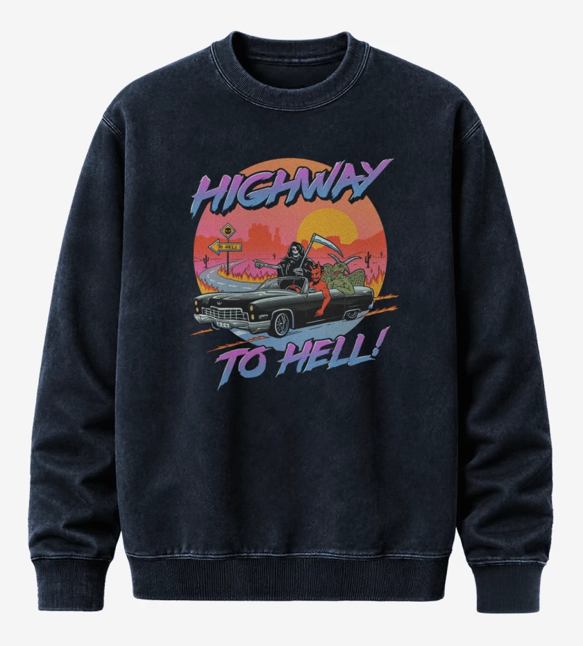 Poleron Polo Acid Wash Azul Marino de Highway to hell