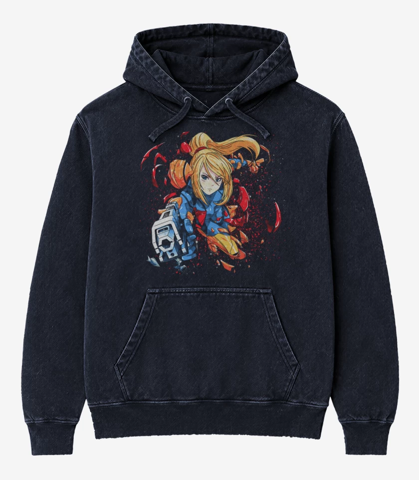 Poleron Canguro Acid Wash Azul Marino de Samus 3