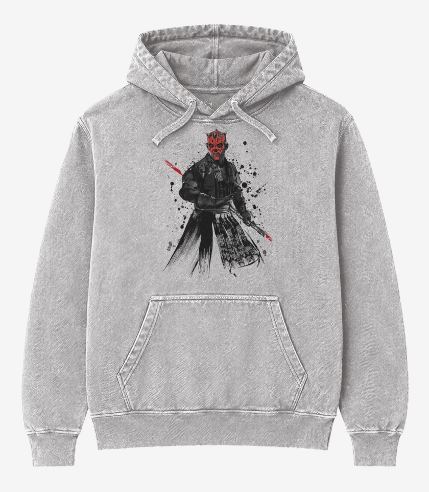 Poleron Canguro Acid Wash Gris Melange de Darth Maul el pulento