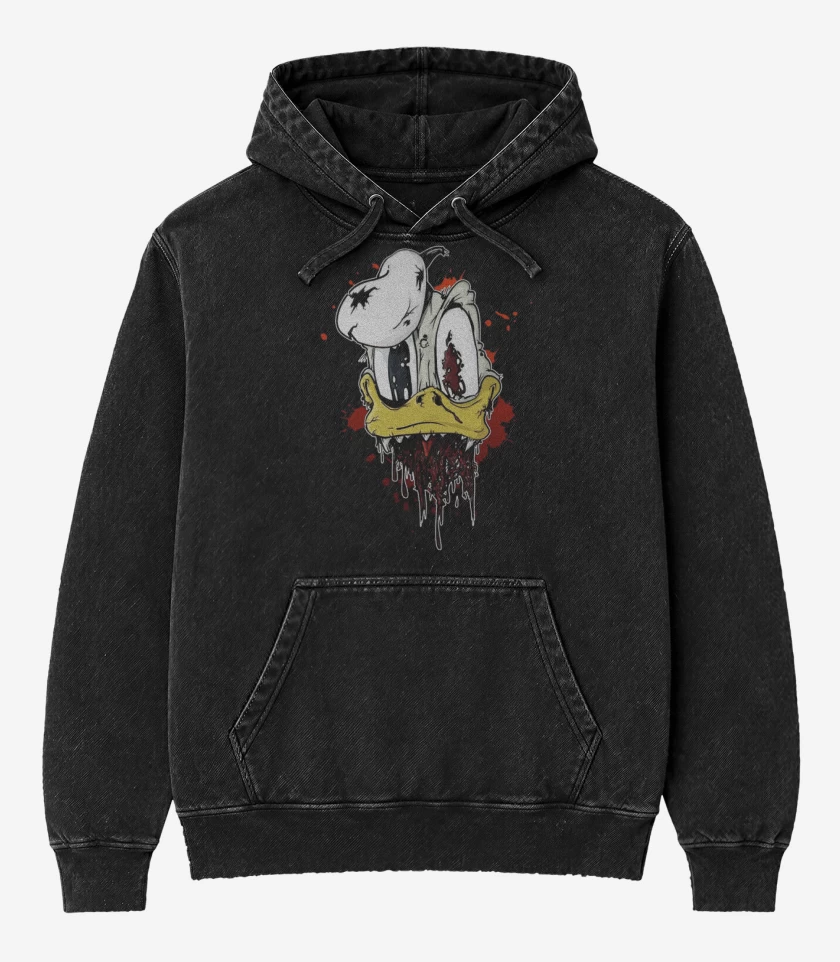 Poleron Canguro Acid Wash Negro de Zombie donald