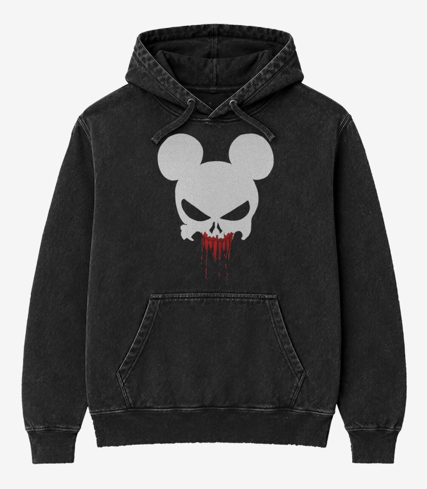 Poleron Canguro Acid Wash Negro de Mickey punisher