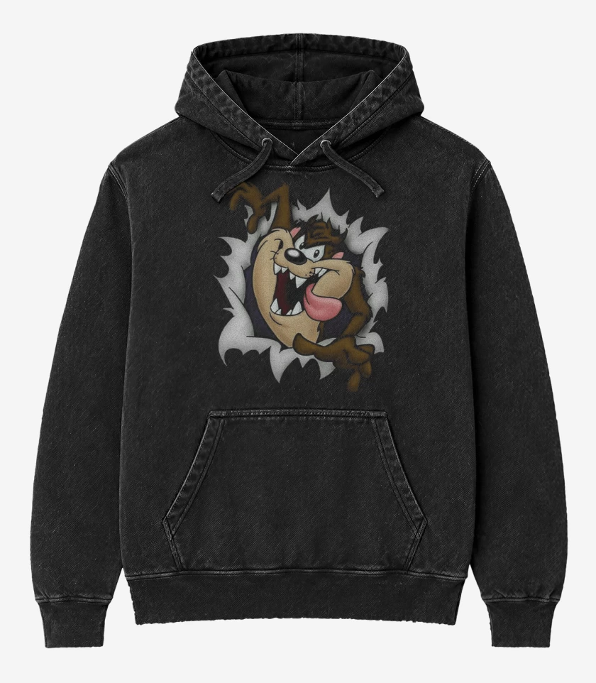 Poleron Canguro Acid Wash Negro de Demonio taz