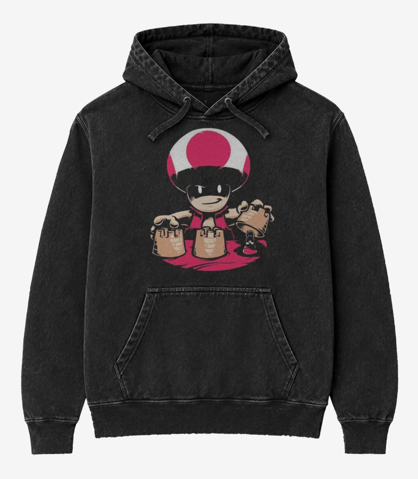 Poleron Canguro Acid Wash Negro de Callampa malula