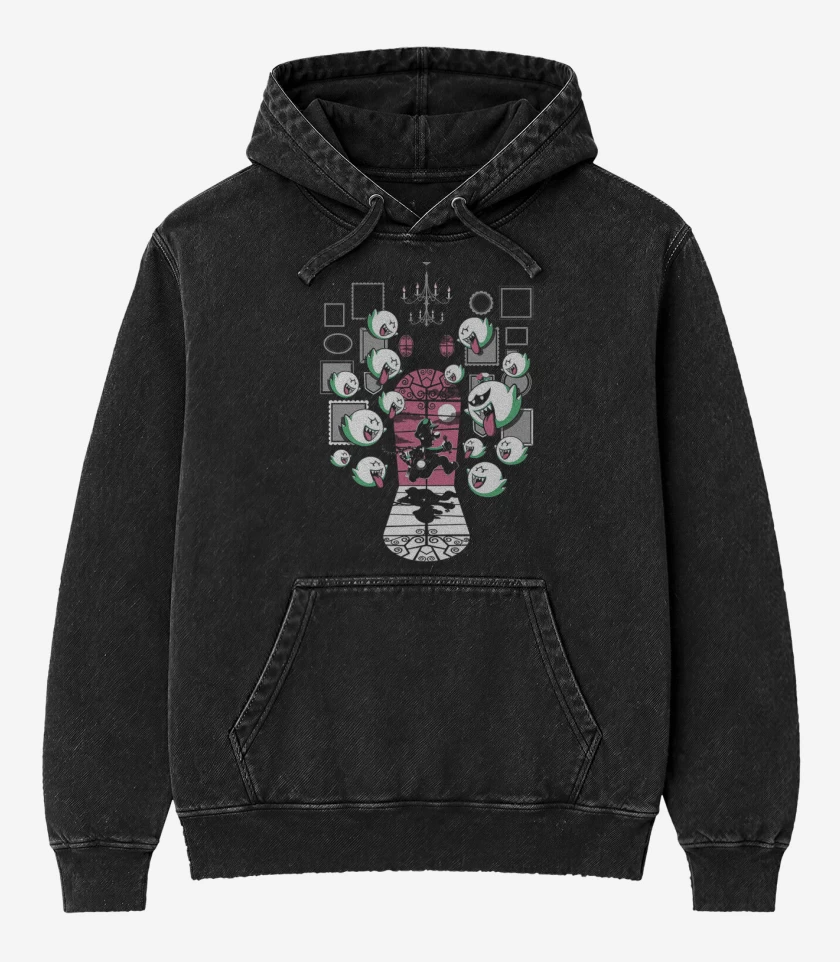 Poleron Canguro Acid Wash Negro de Luigi cazafantasmas