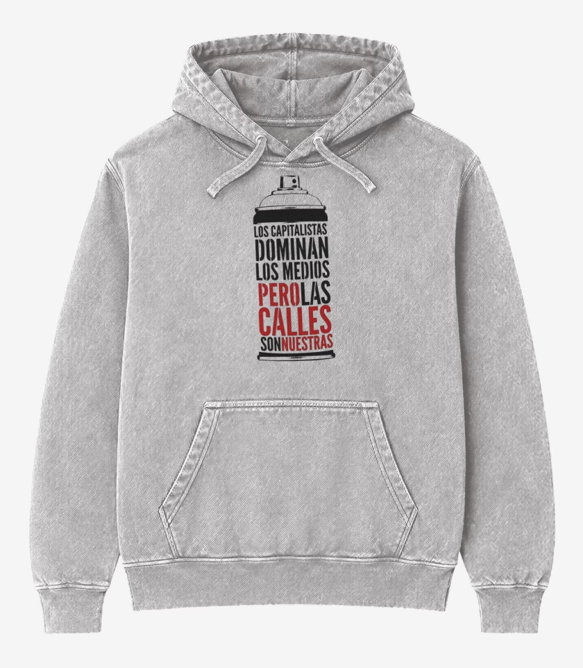Poleron Canguro Acid Wash Gris Melange de LAS CALLES SON NUESTRAS 