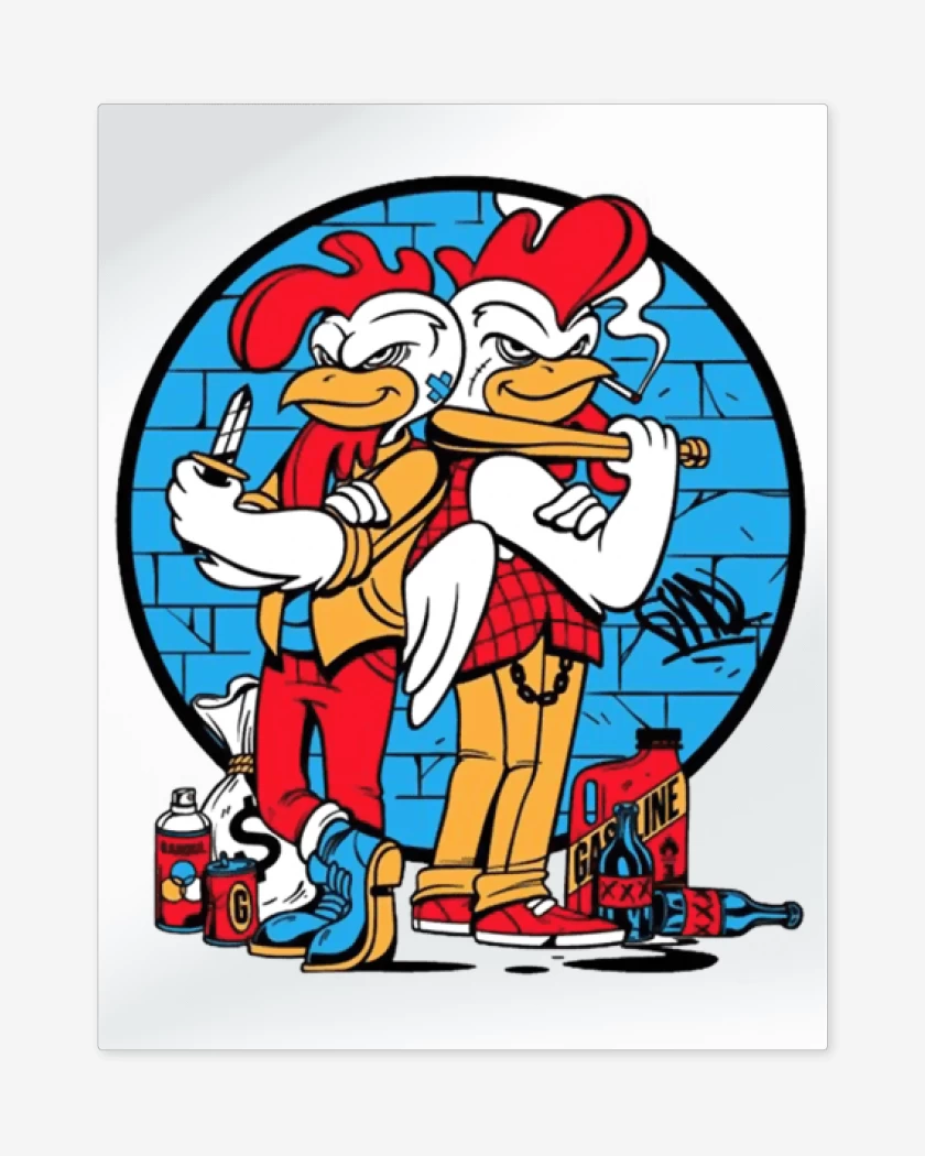 Print metalico Blanco de Los Pollos Choros 