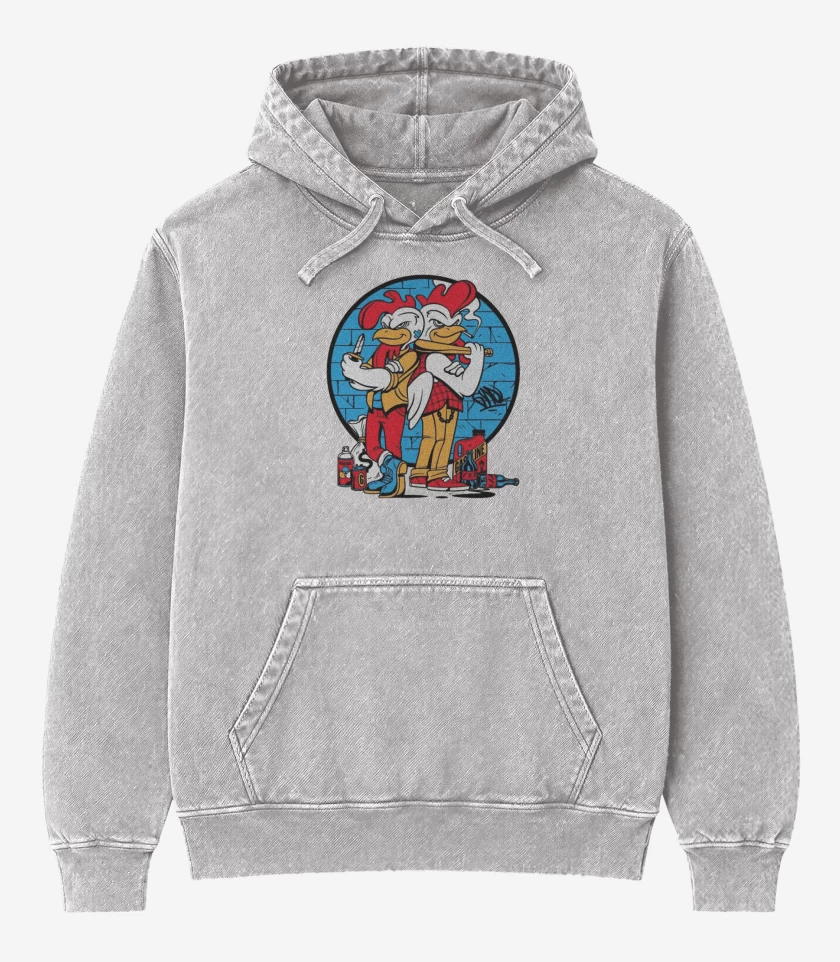Poleron Canguro Acid Wash Gris Melange de Los Pollos Choros 