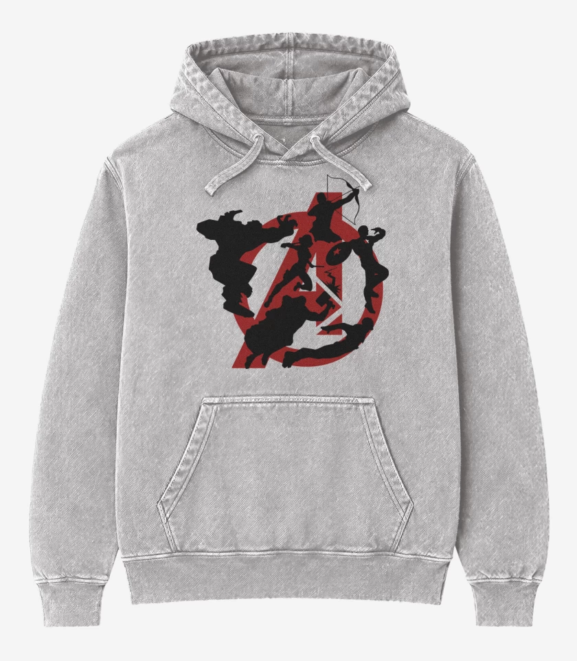Poleron Canguro Acid Wash Gris Melange de Full Avengers