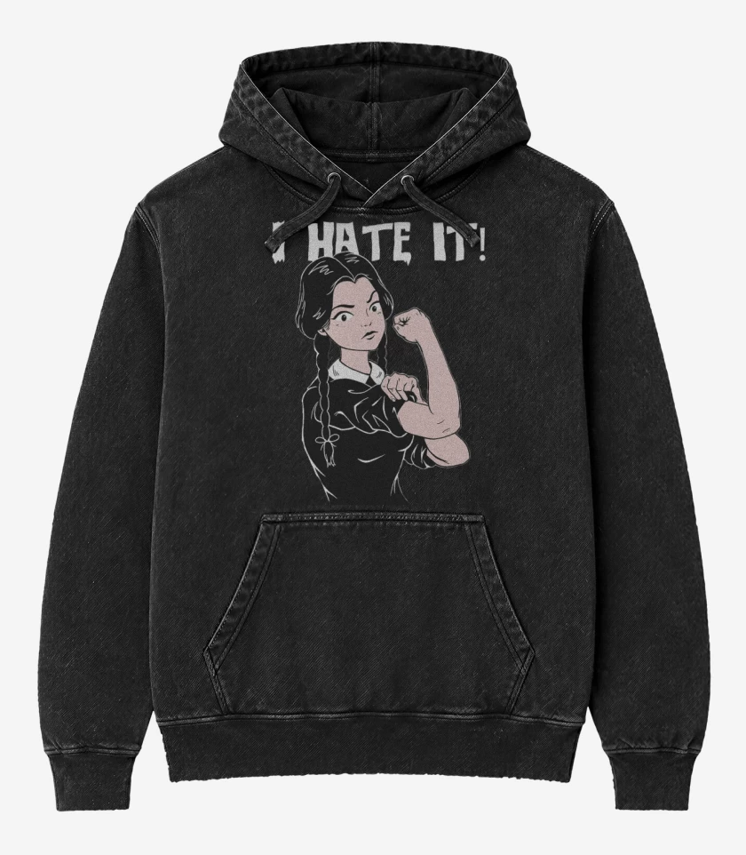 Poleron Canguro Acid Wash Negro de I hate it