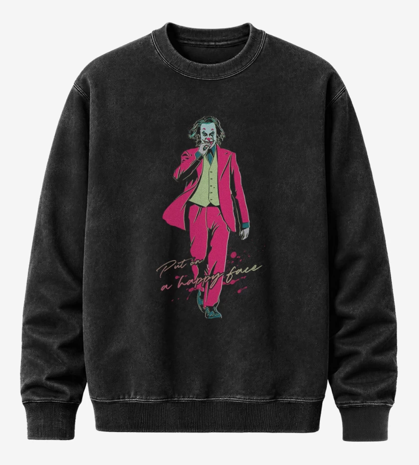 Poleron Polo Acid Wash Negro de Put a happy face joke