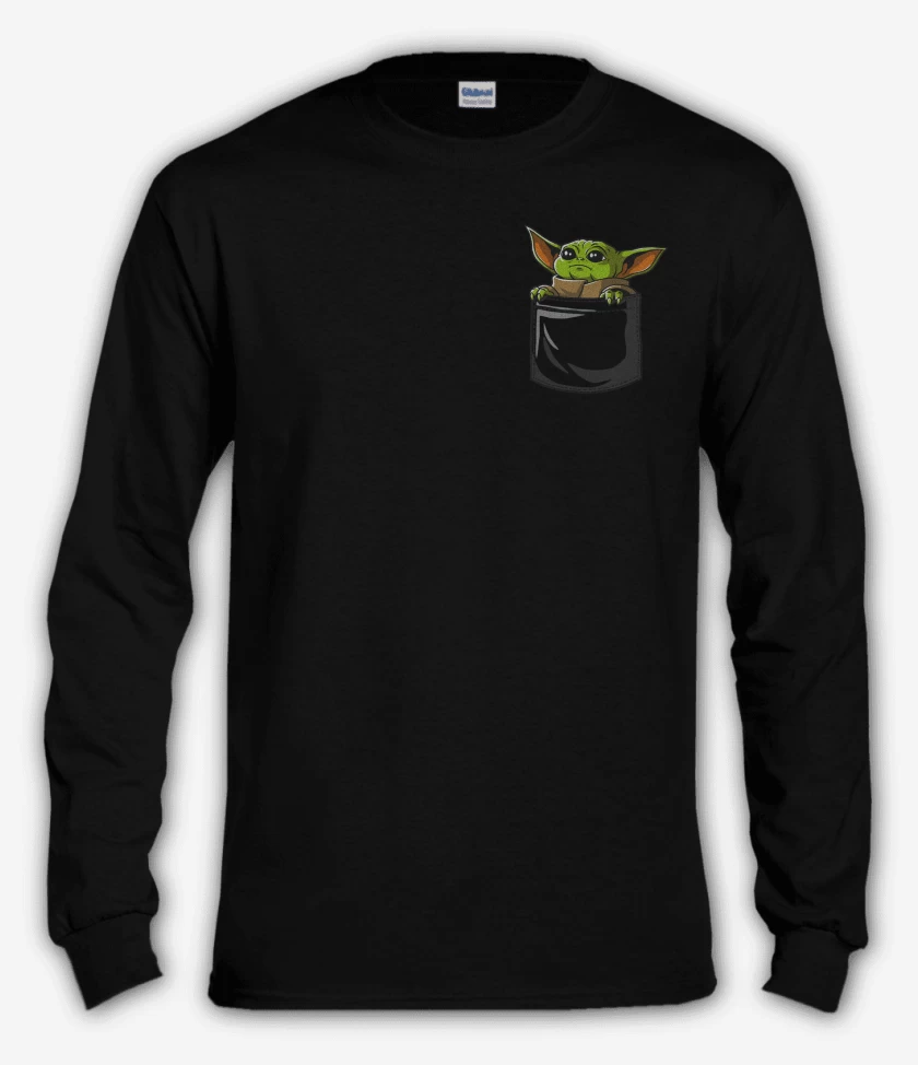 Polera manga larga Negro de Mini yoda bolsillo