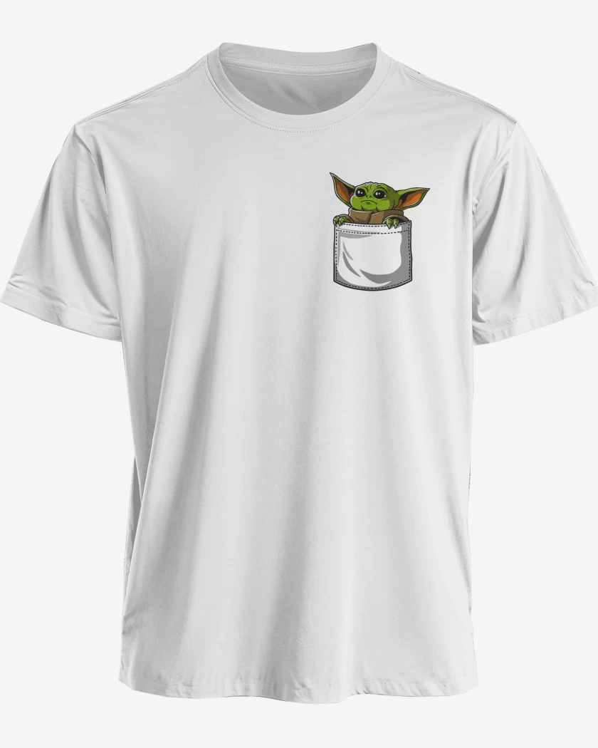 Polera premium Blanco de Mini yoda bolsillo