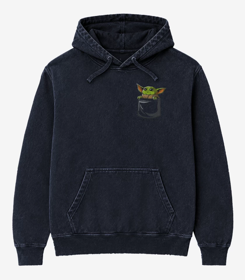 Poleron Canguro Acid Wash Azul Marino de Mini yoda bolsillo