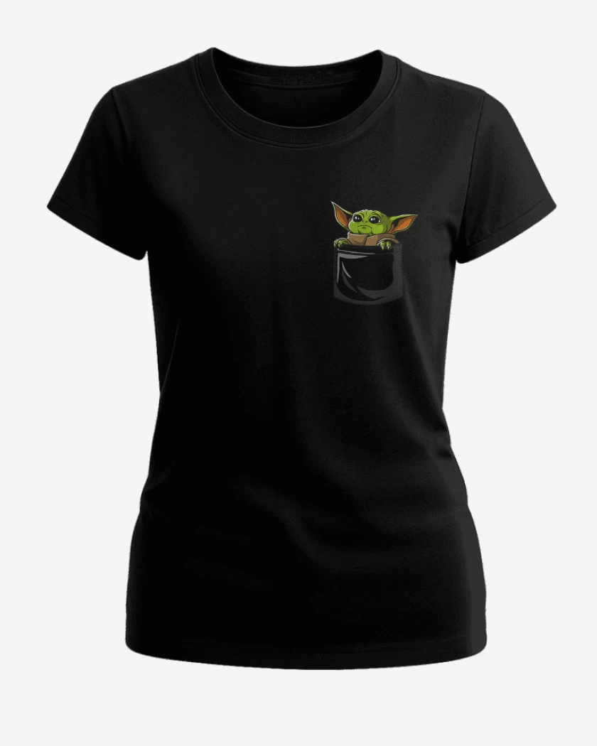 Polera de Mujer Negro de Mini yoda bolsillo
