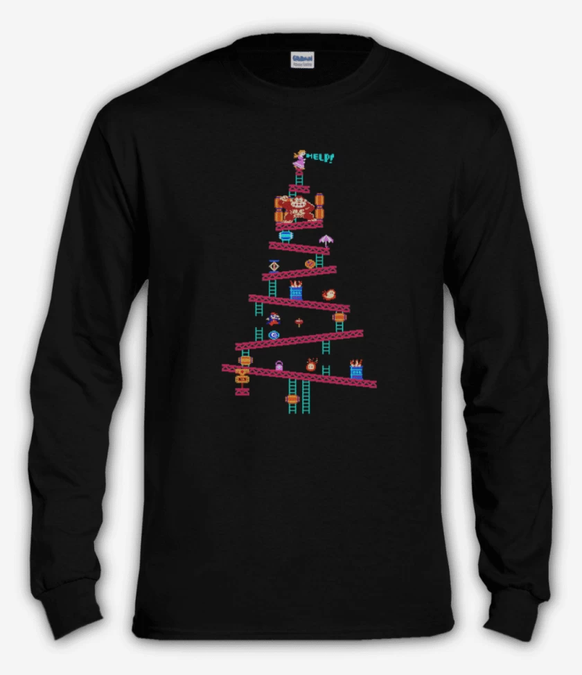 Polera manga larga Negro de Super bigote navideno